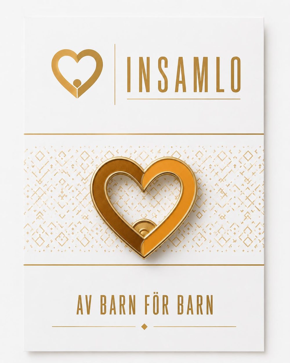 Insamlo Pins, guldpläterad emaljhjärta på kort med texten av barn för barn